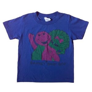 Vintage‎ 90s Barney And Baby Bop Kids Blue T-Shirt Size Medium